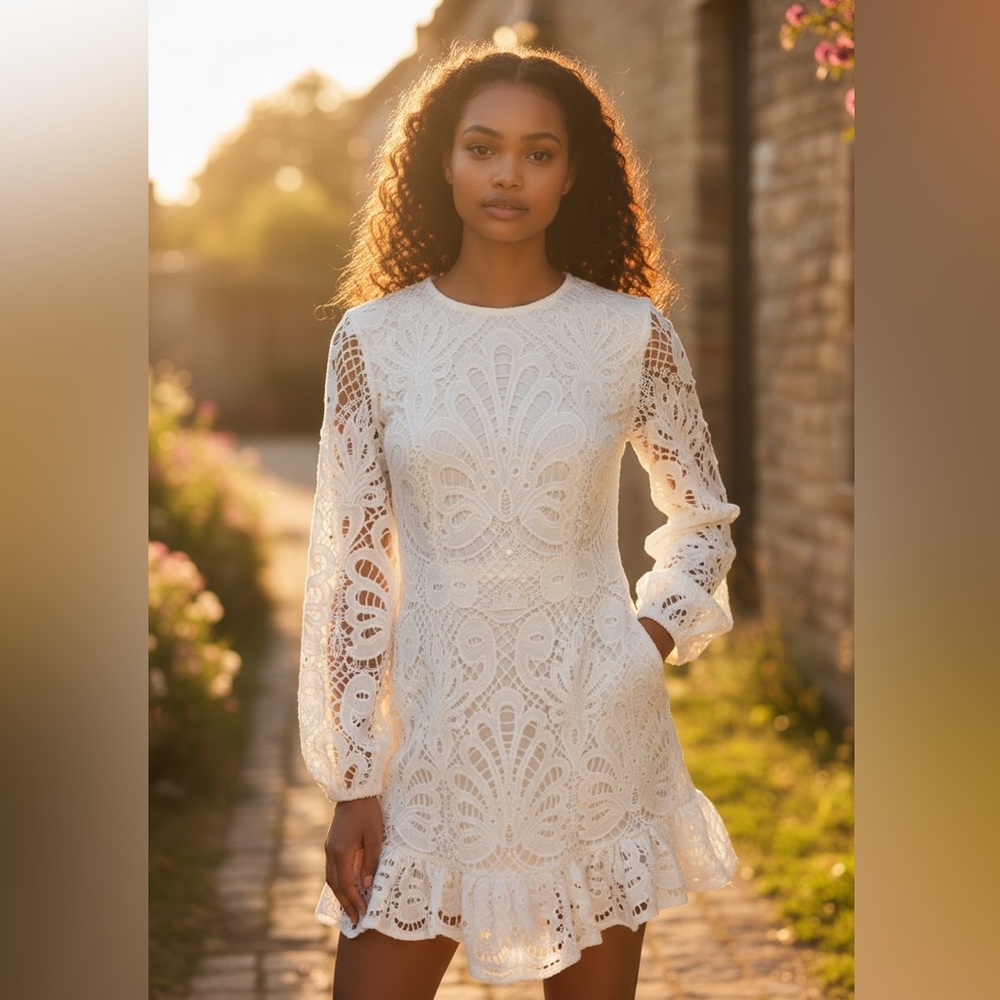 DB -STUDIO LADIES WHITE CROCHET DRESS SIZE 8 EXCELLENT CONDITION